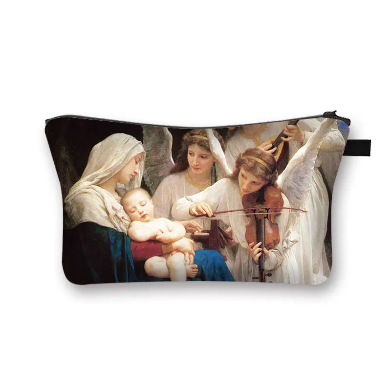 Vintage Religion Jesus Virgin Mary Painting Cosmetic Case Women Makeup Travel Bag Ladies Cosmetic Bags Female Make Up Case