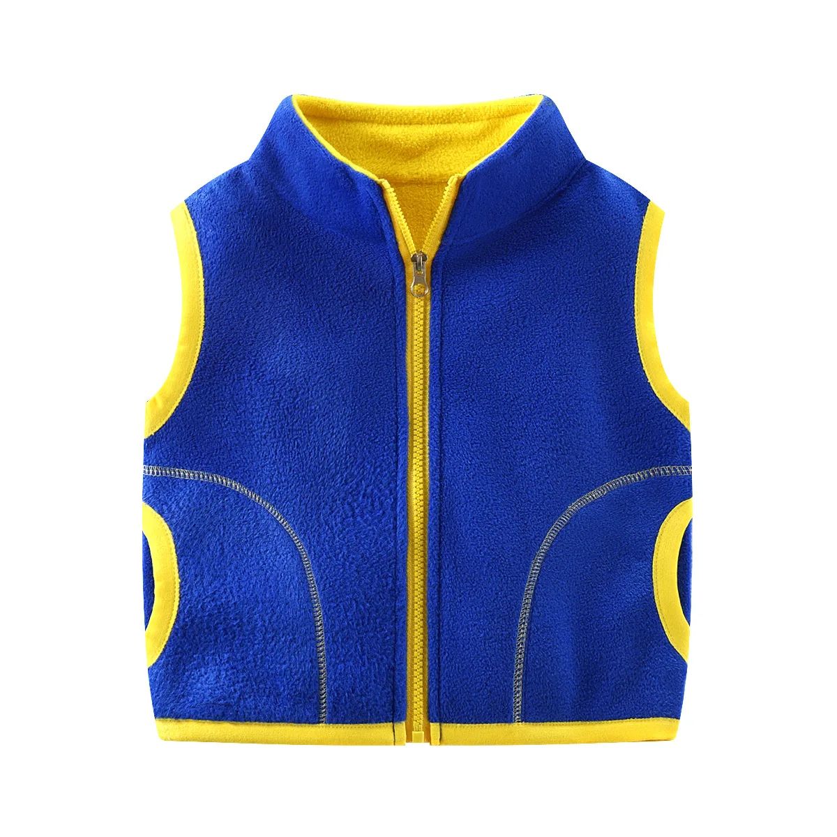 Girl's Rocker Waistcoat Boy's Solid Colour Vest Standing Collar Zip Model Children's Rocker 2-7yr