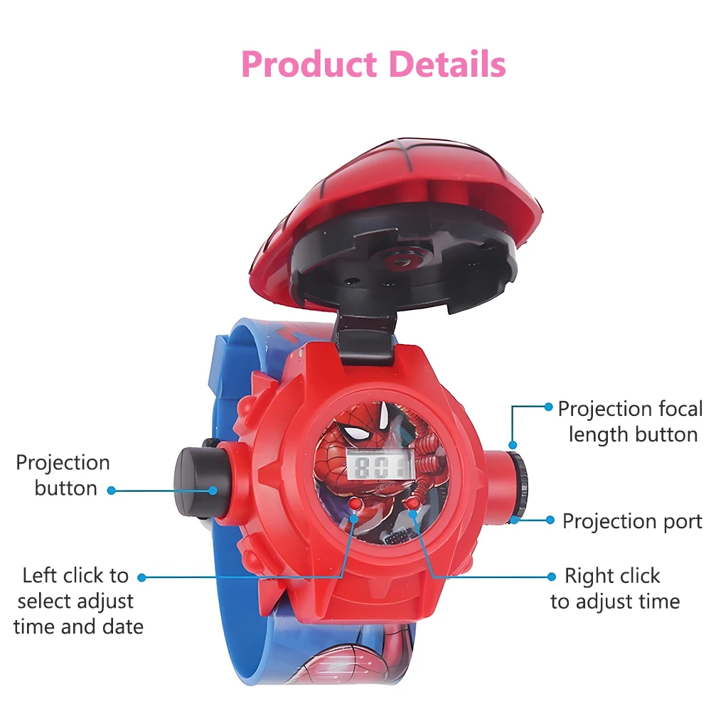 الأطفال أنيمي ووتش اللعب سبايدرمان الرجل الحديدي هالك فروزن 24 الكرتون نمط الإسقاط ساعة إلكترونية هدية للأطفال
