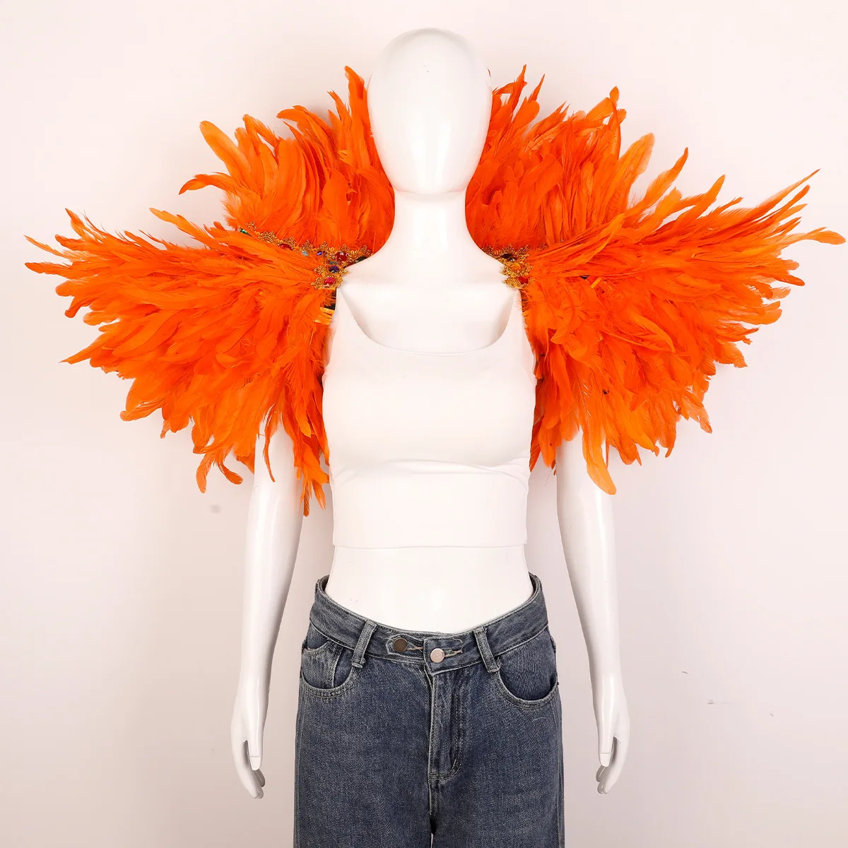 Feder Schal Halloween Karneval Kostüm Runway Leistung Ball Weste Schal Mantel Party Schal Cosplay Frau Schal – Detail 3