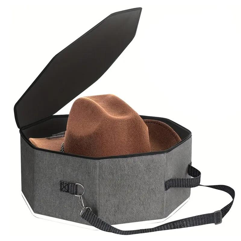

【ORNAMENT】Складная восьмиугольная шляпная коробка из прочной ткани с откидной крышкой для широкополых ковбойских шляп