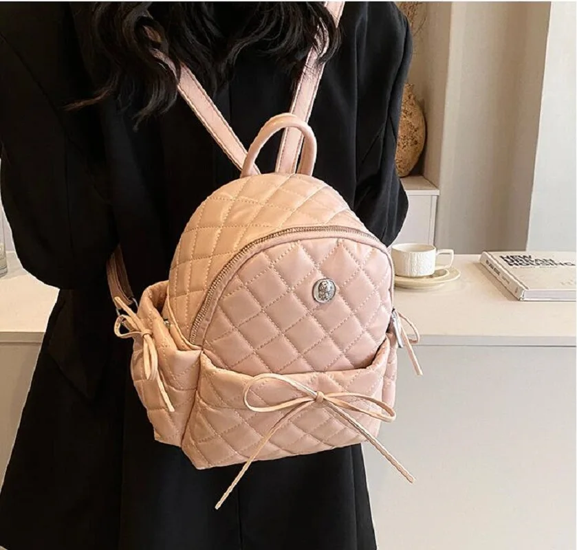 2026 Korean Fashion Diamond Lattice Leather Backpacks Women's High Capacity Travel Shoulder Bags Totes Crossbody Bag School Bag