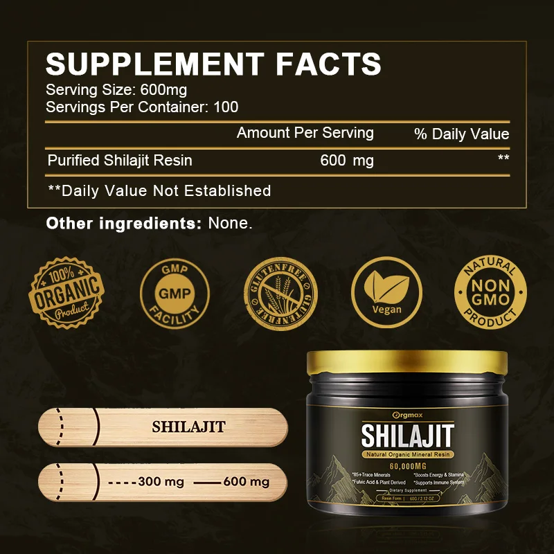 600MG Natural Shilajit Resin Original Drink Mineral Supplements for Immune Health, Metabolism Overall Physical Health