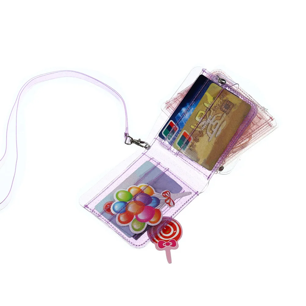 

PVC Coin Wallet Multiple ID Slot Holder Gliiter Fold with Hanging Stap Bag Girls'