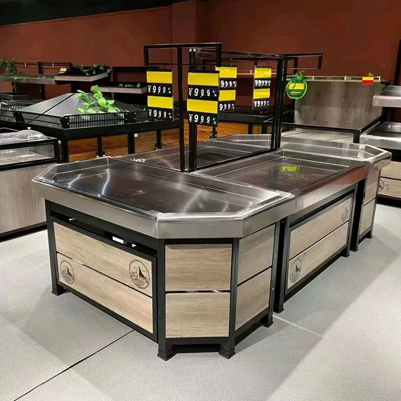 custom.Portable Foldable Booth Kiosk Counter Table Good Selling Trade Show Fruit Platform with Vegetable Desks and Fruit Bins