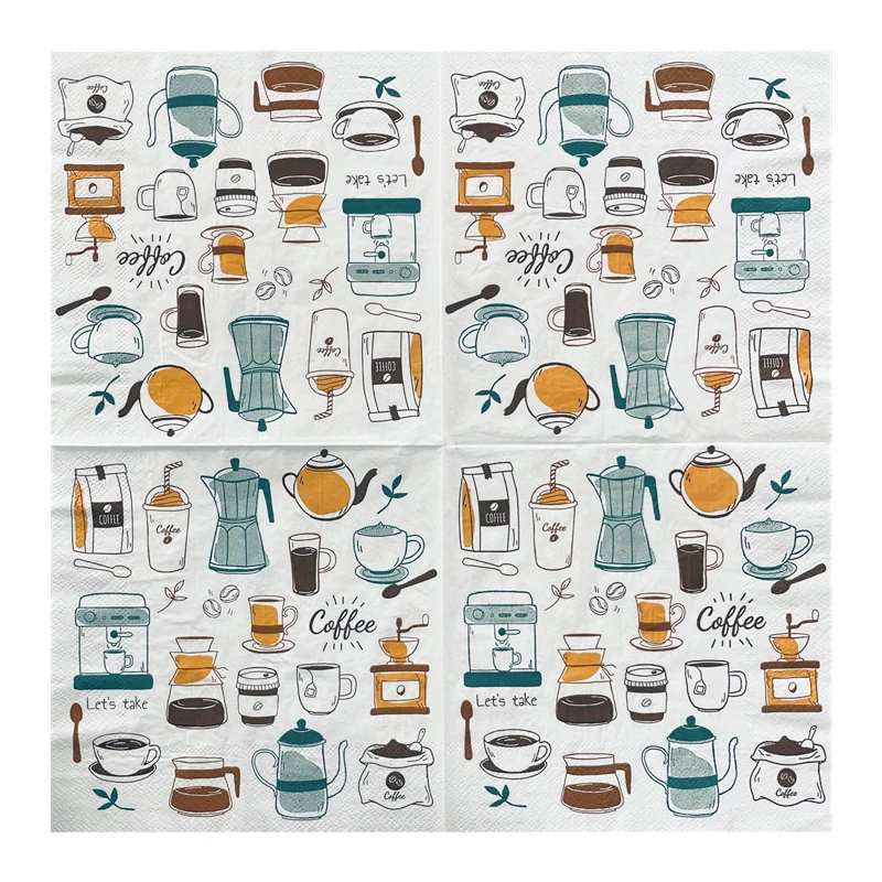 20pcs/Pack of 2 Layers soft square Cocktail Table Tissue Western coffee print Disposable Party Decorations Colorful Napkins