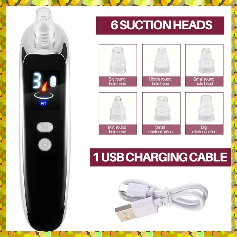 AGLH Face Nose Acne Black Dot Pimple Blackhead Remover Electric Blackhead Vacuum Cleaner Pore Skin Care Tools Machine With 6 Hea