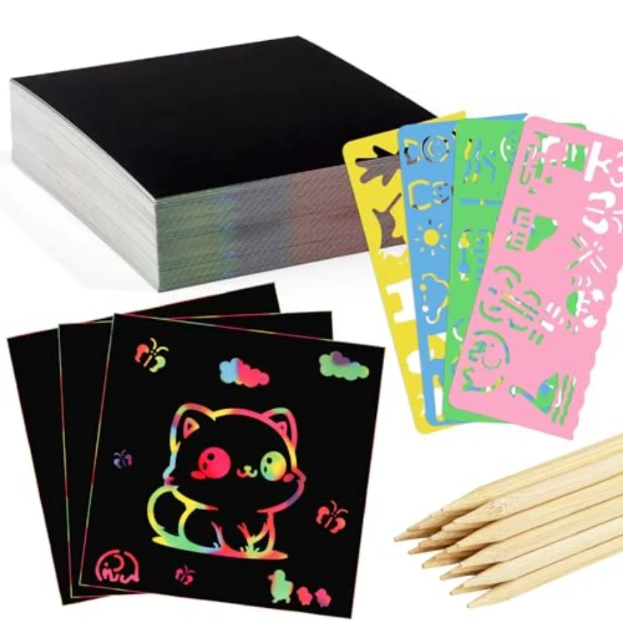 Scratch Art Paper Set, 90 Pcs, Rainbow, in