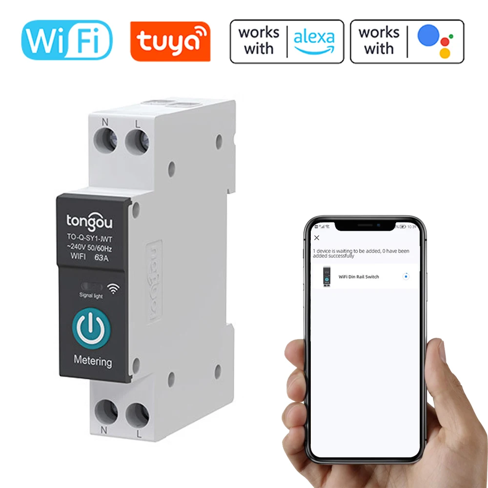 Tongou Tuya WiFi Smart Circuit Breaker Circuit Switch with Power Metering APP Remote Control Compatible with Alexa and Google