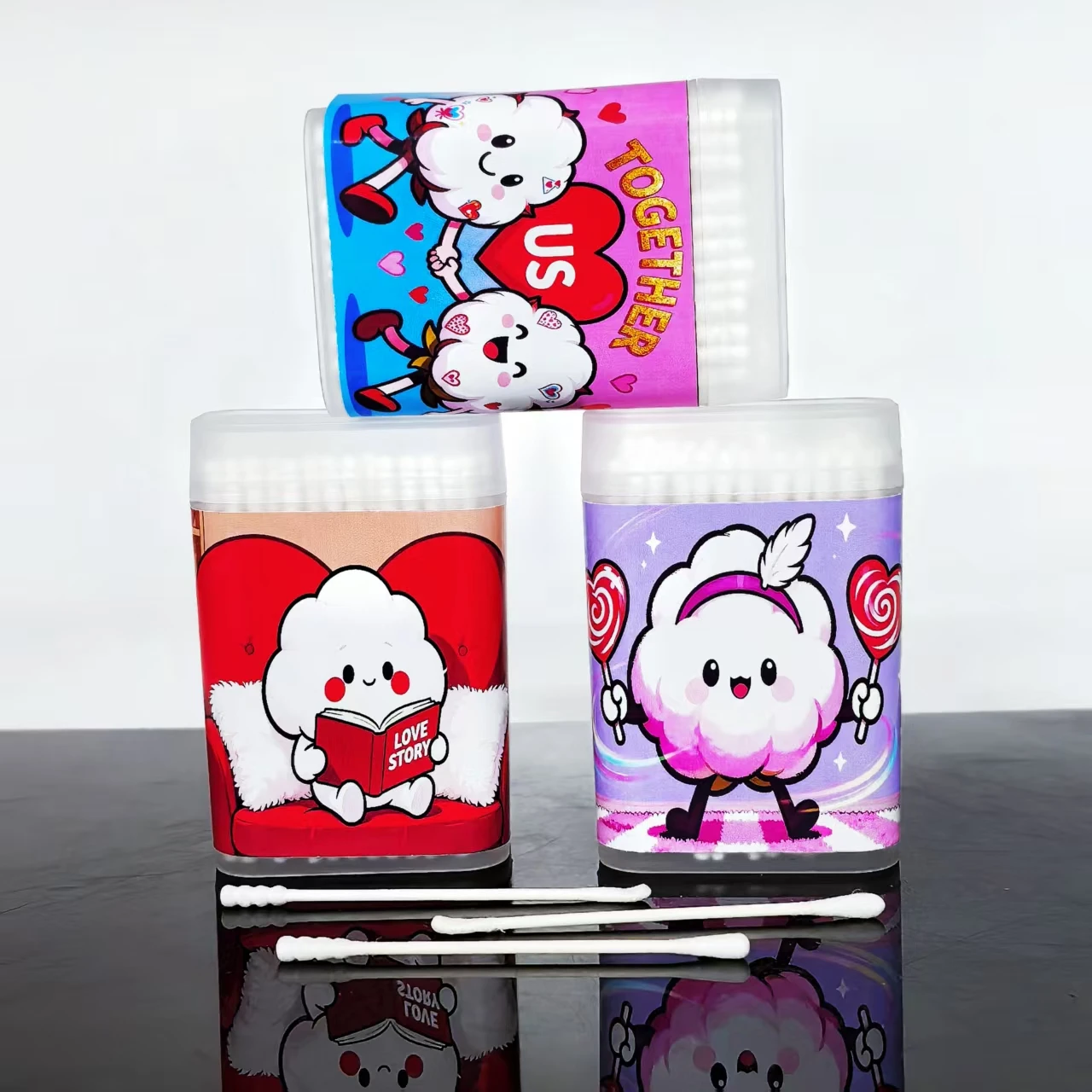 300 peças cotonetes de algodão para o dia dos namorados, cotonetes de papel de eixo fino de duas cabeças, presentes de dia dos namorados