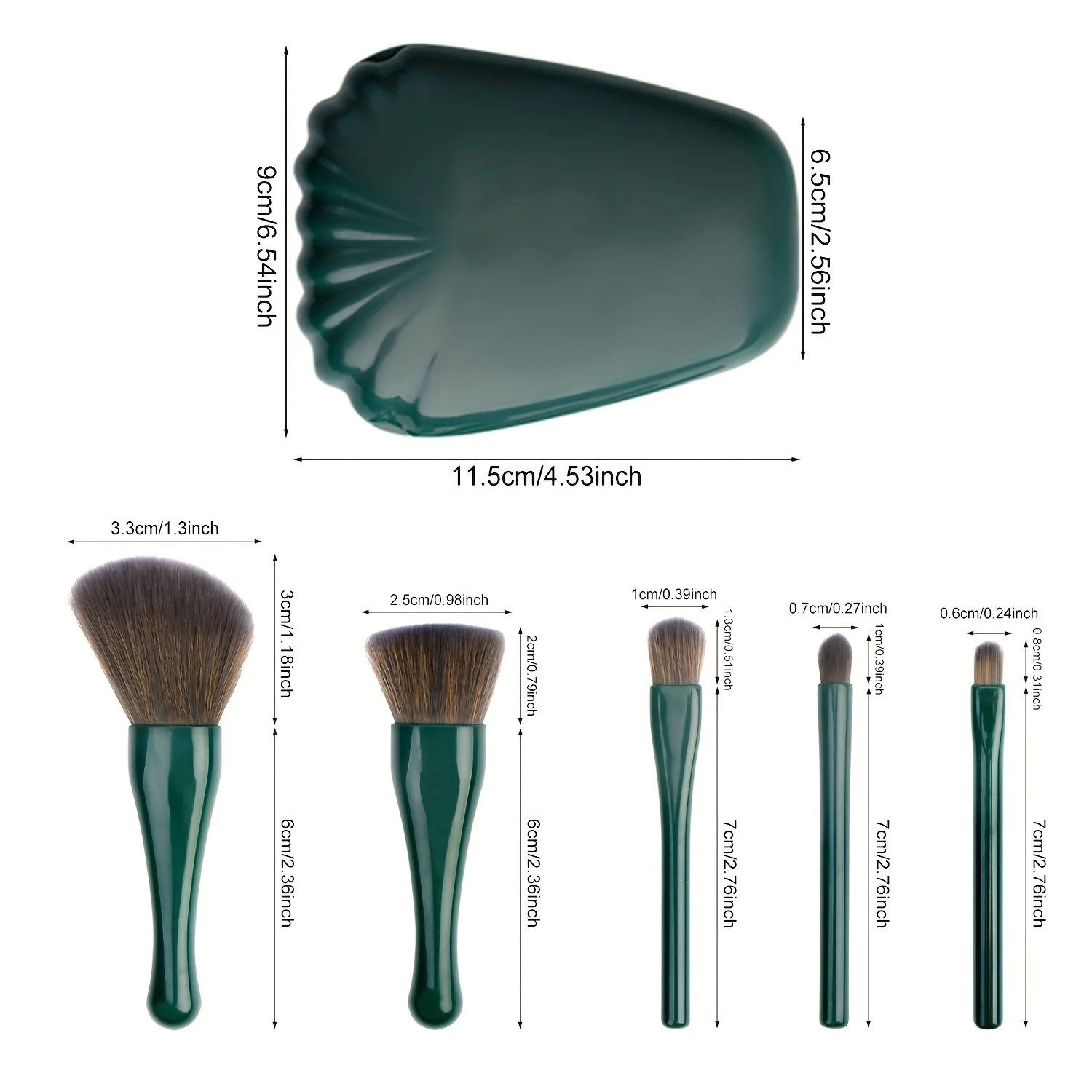 5 Piece Shell Mirror Makeup Brush Set, Mini Soft Bristle Powder Brush Eyeshadow Brush Contour Brush Portable Makeup Brush