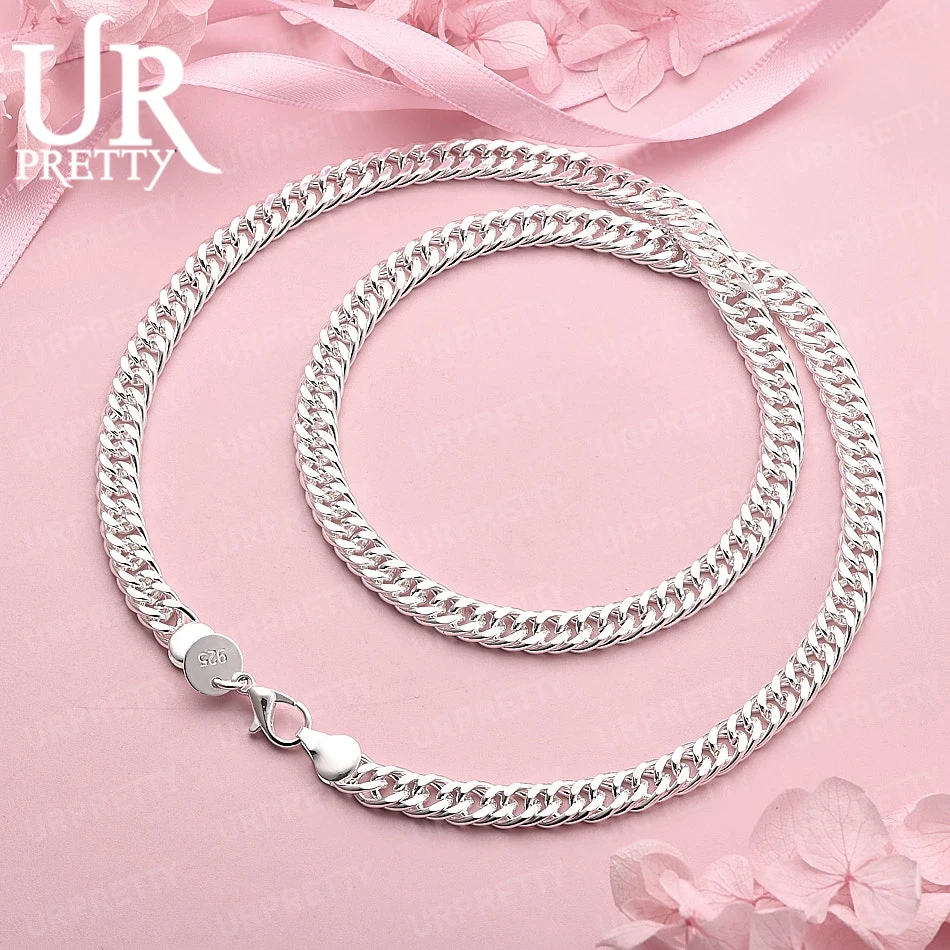 

925 Sterling Silver 18-24 Inch 6mm Side Chain Engagement Necklace Women Men Party Birthday Gift Wedding Fashion Jewelry