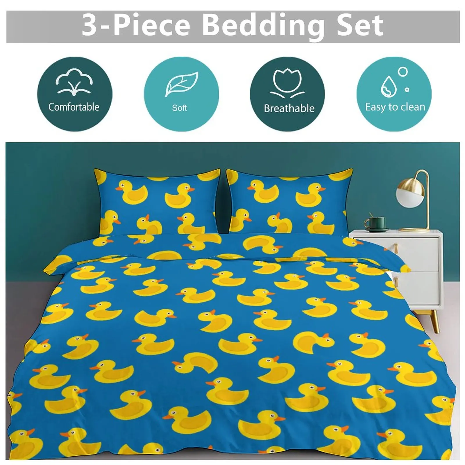 Little Yellow Duck Three Piece Bedding Set Children or Adults for Beds Quilt Covers Birthday Gifts for Women Men