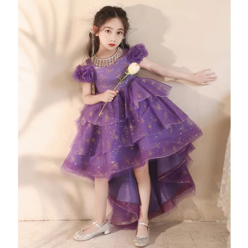 Girl Trailing Wedding Bridesmaid Summer Purple Children's Elegant Banquet Flower Girl Dress Children's Dress for First Communion