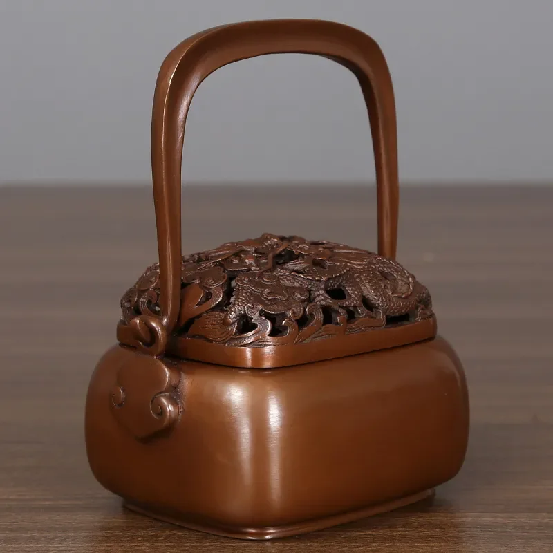 Copper Portable Incense Burner, Antique Style Censer with Handle for Sandalwood Incense, Home Decor Metal Handicraft Ornament