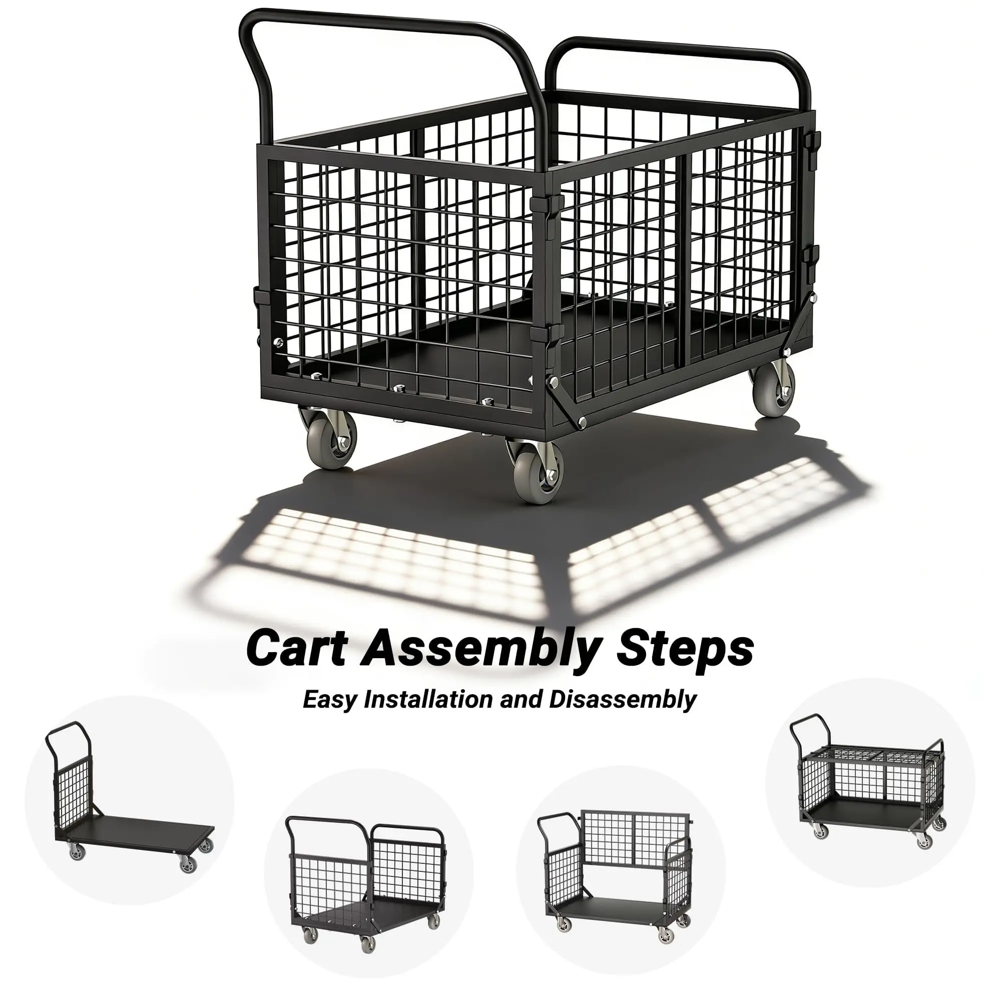 5-in-1 Folding Platform Truck, Utility Dolly with Removable Mesh