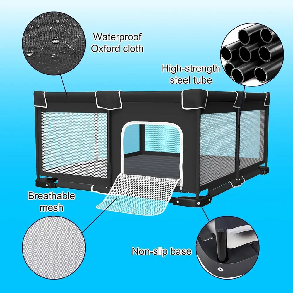 Draagbare opvouwbare box met mat voor baby's en peuters, grijs, 59x71 inch