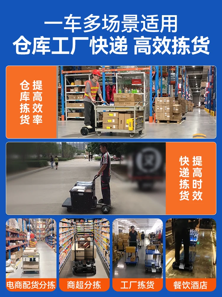 Lingao electric small trolley warehouse express transportation balance car cargo handling artifact tool car flat truck