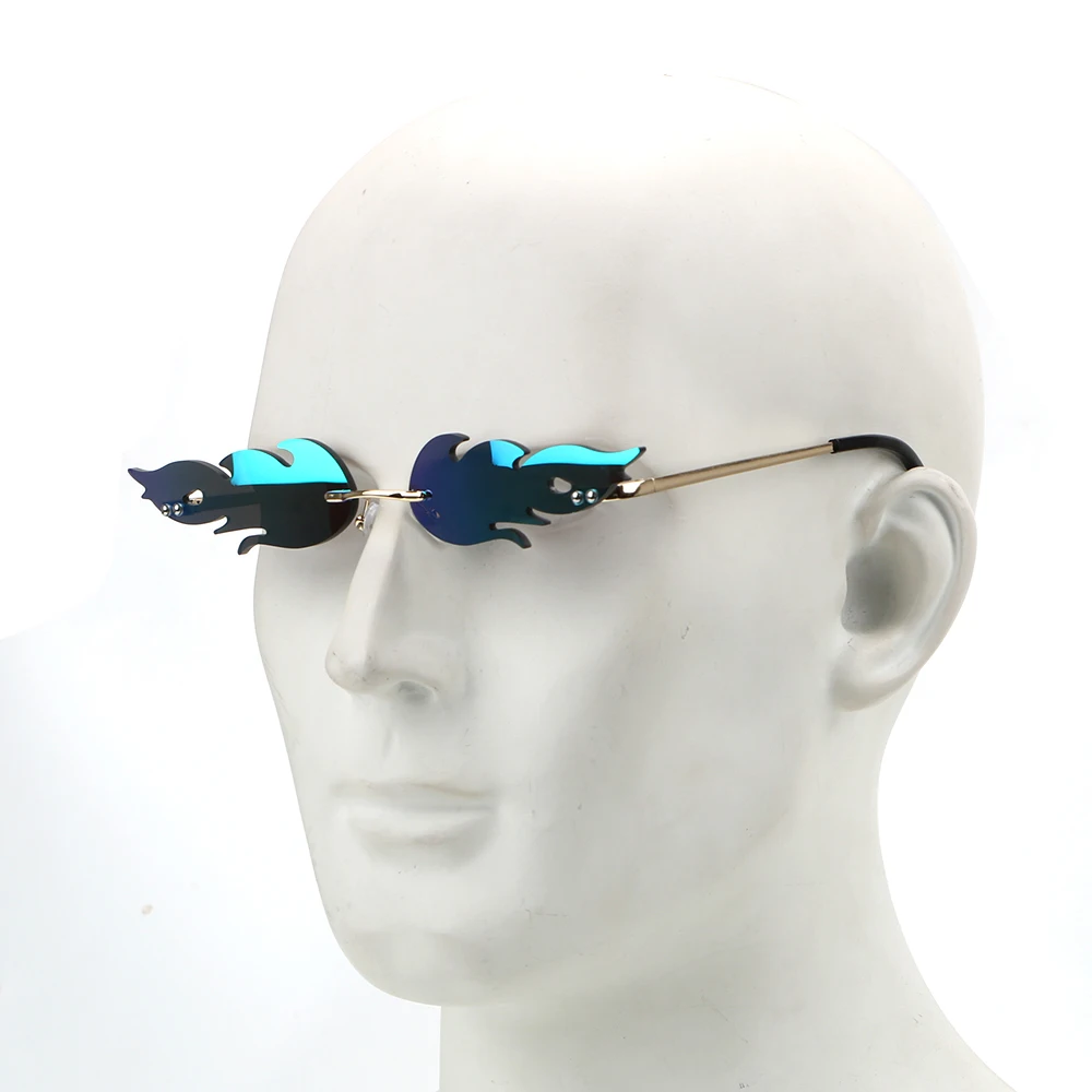 Rimless Wave Sunglasses Fire Flame Sunglasses Streetwear Fashion Trending Narrow UV 400 Eyewear Car Driving Glasses