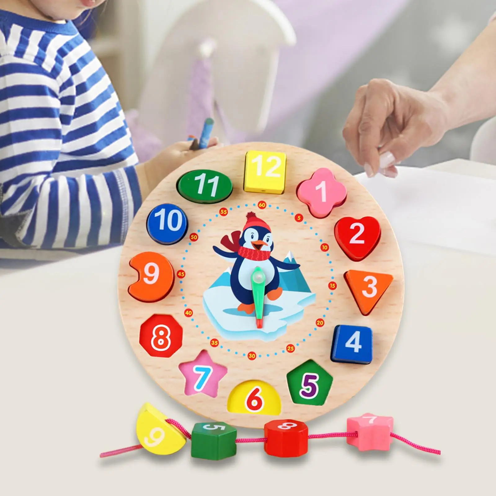 Wooden Shape Color Sorting Clock Kids Learning Educational Toy for Kids Fun Gift Homeschool Boys and Girls Preschool