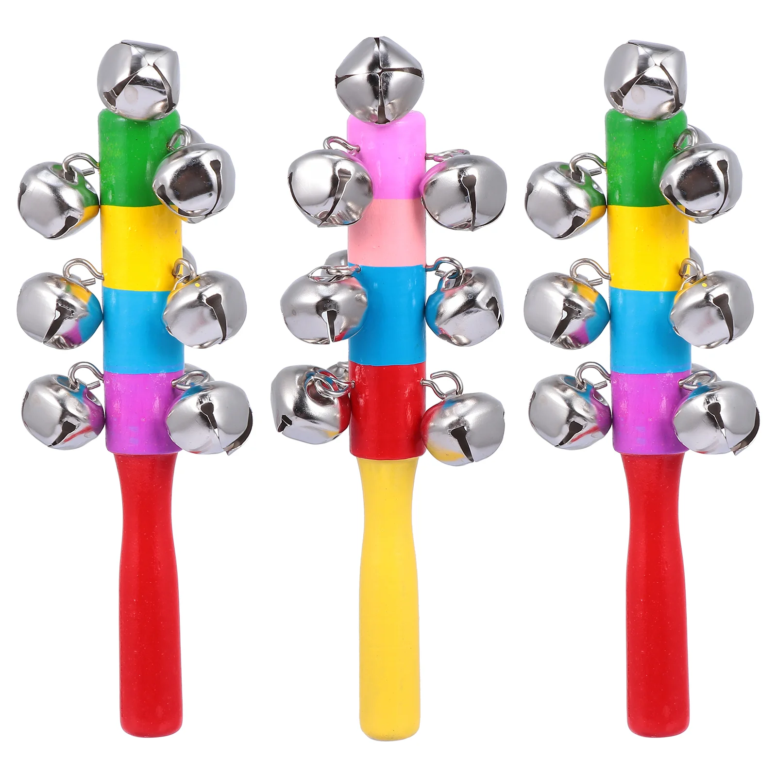 3 Pcs Child Holding Hand Sticks Bell Rattles for Baby Infant Handbell Wood Toys Toddler Musical Instruments