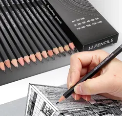 14Pcs/Set Professional Drawing Sketching Pencil Set, Art Pencils Graphite Shading Pencils for Sketch Beginners & Pro Artists