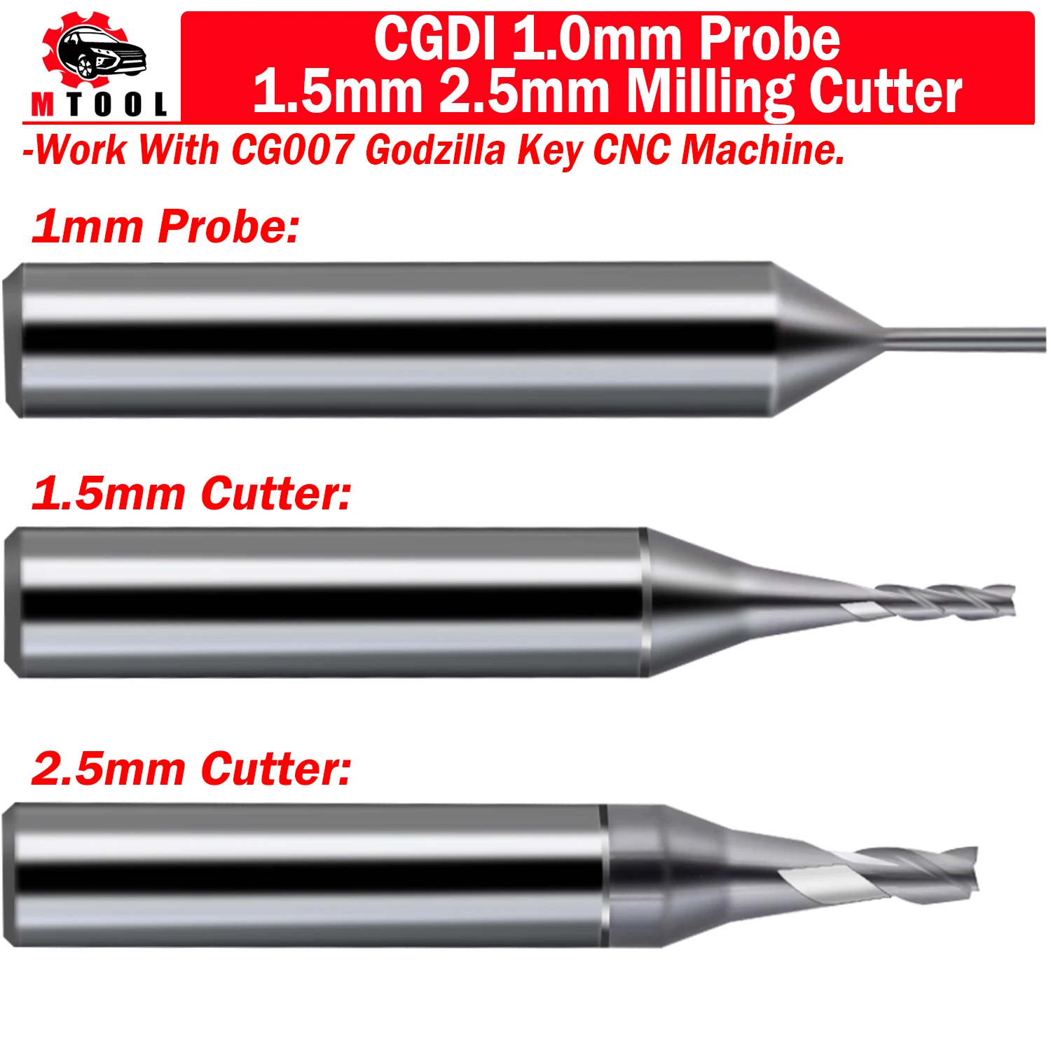 

CGDI 1.0mm Probe 1.5mm 2.5mm Milling Cutter for CGDI CG007 Godzilla Key Key Cutting Machine