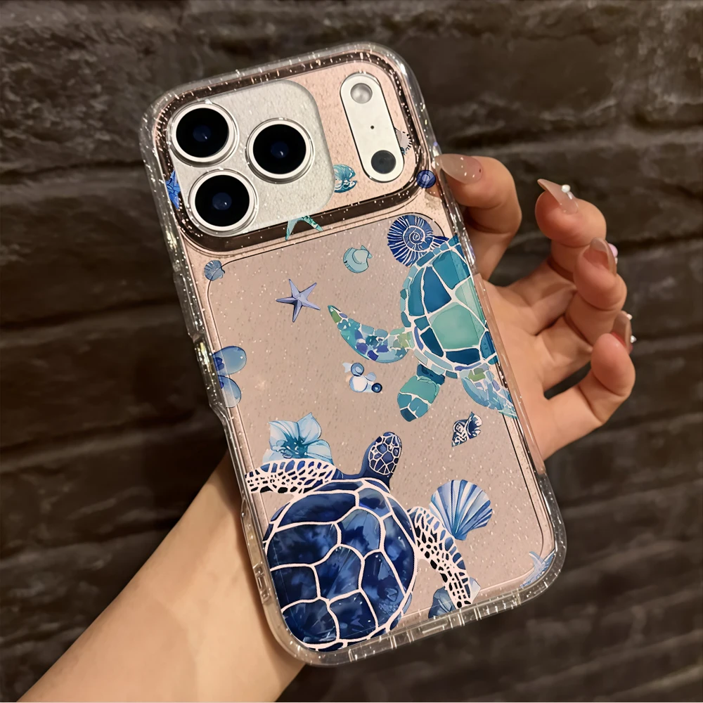 Summer Sea Turtles Clear Glitter Phone Case For iPhone 17 15 13 16 12 11 14 Pro Max 17 Air XR X 16e Cases Shockproof TPU Cover view 3
