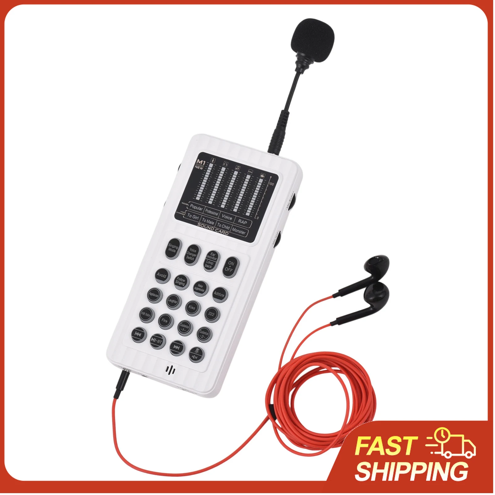 Handheld Live Sound Card Voice Changer 4 Modes 6 Effects for Mobile PC Streaming Noise Reduction Dual Mic Input OTG Rechargeable