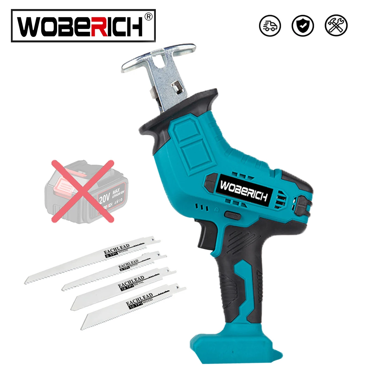 

WOBERICH Cordless Reciprocating Saw Electric Rechargeable Chainsaw Metal Wood Cutting Machine Power Tools For Makita 18V Battery