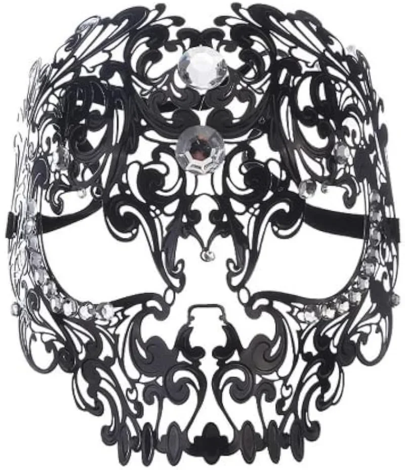 

2025 Metal Filigree Halloween Skull Rhinestone Mask Venetian Costume Masquerade Tiger Head Makeup Masks