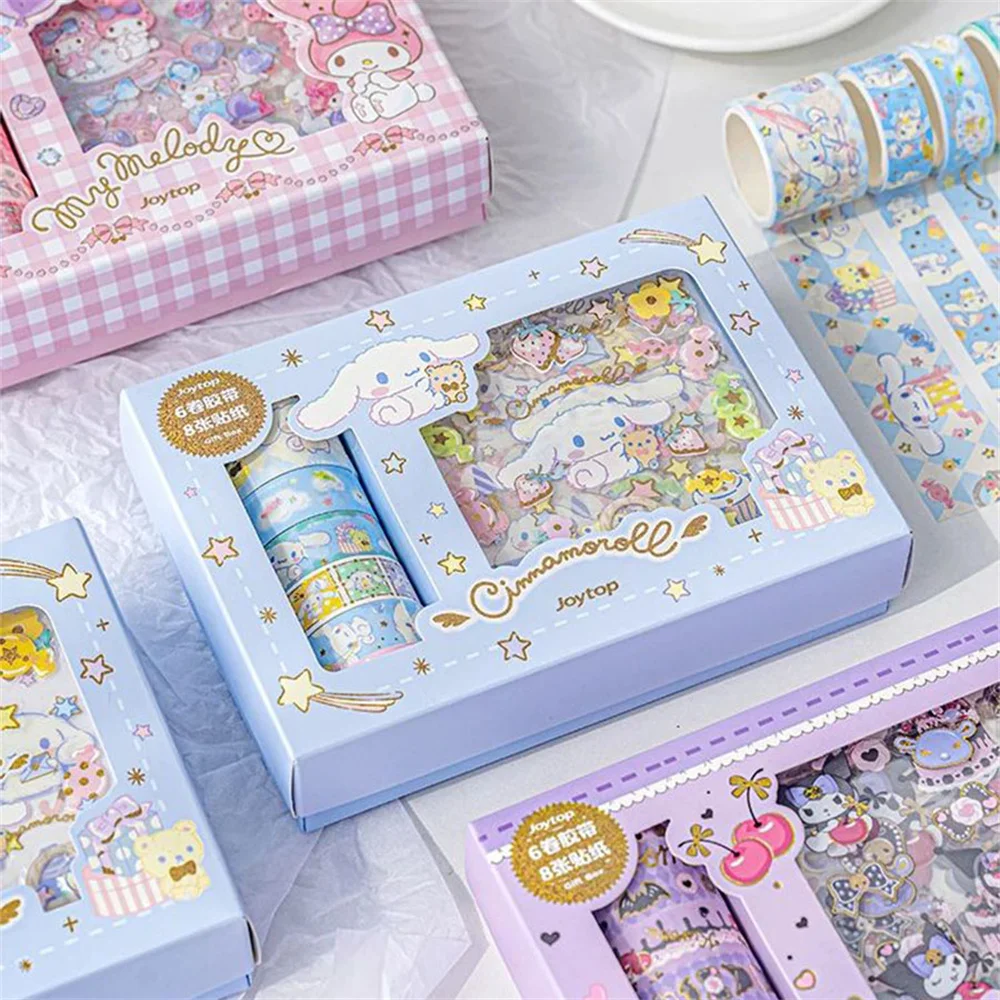 Sanrio Kuromi Cinnamoroll Stickers Gift Box Kawaii Kitty Melody Anime Hand Account Guka Decoration DIY Sticker Girls Kids Toys