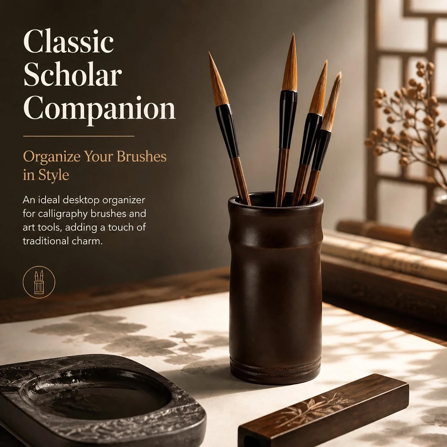 Bamboo Pen Holder Retro Desktop Pencil Cup 3‑Style Hand‑Crafted Desk Organizer for Office Home Calligraphy Stationery