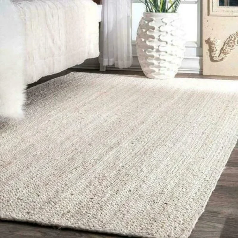 Carpets White Rug 100% Natural Jute Braided Runner Rug Rustic Look Area Rug