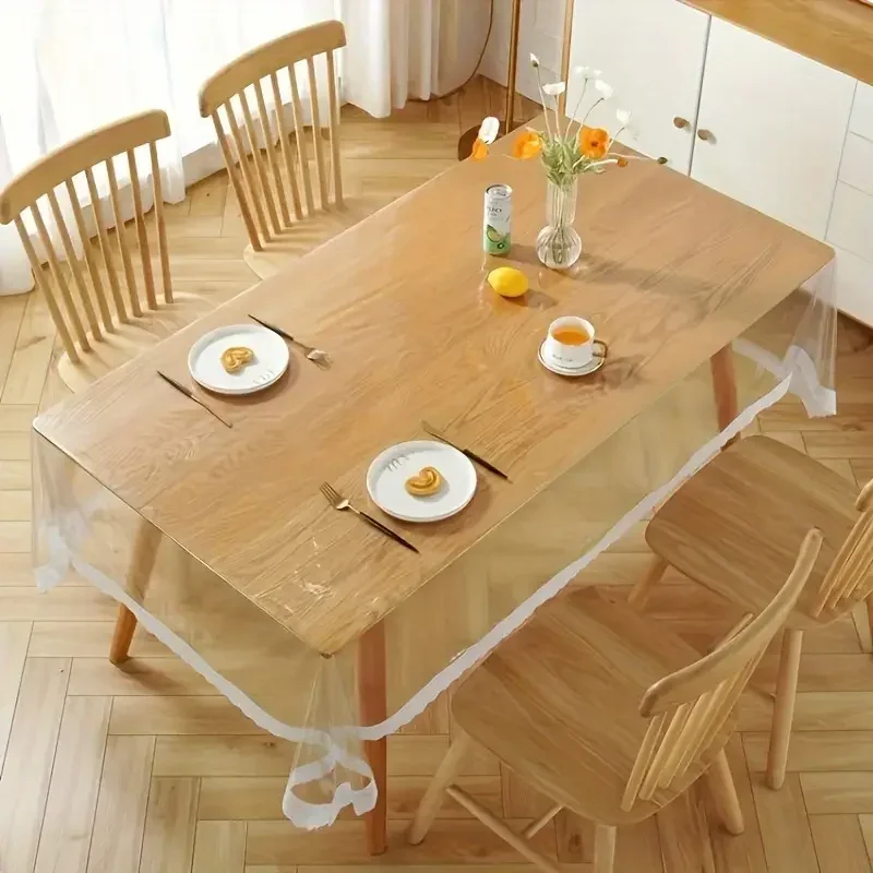 Mantel, plástico transparente fino, mantel de limpieza a prueba de aceite para mesas de comedor, fiestas, camping (sin olor)