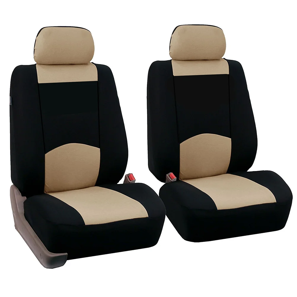 2 Pcs Full Set Universal Fit Auto Car Seat Covers Light Breathable Interior Split Bench Covers (Beige)