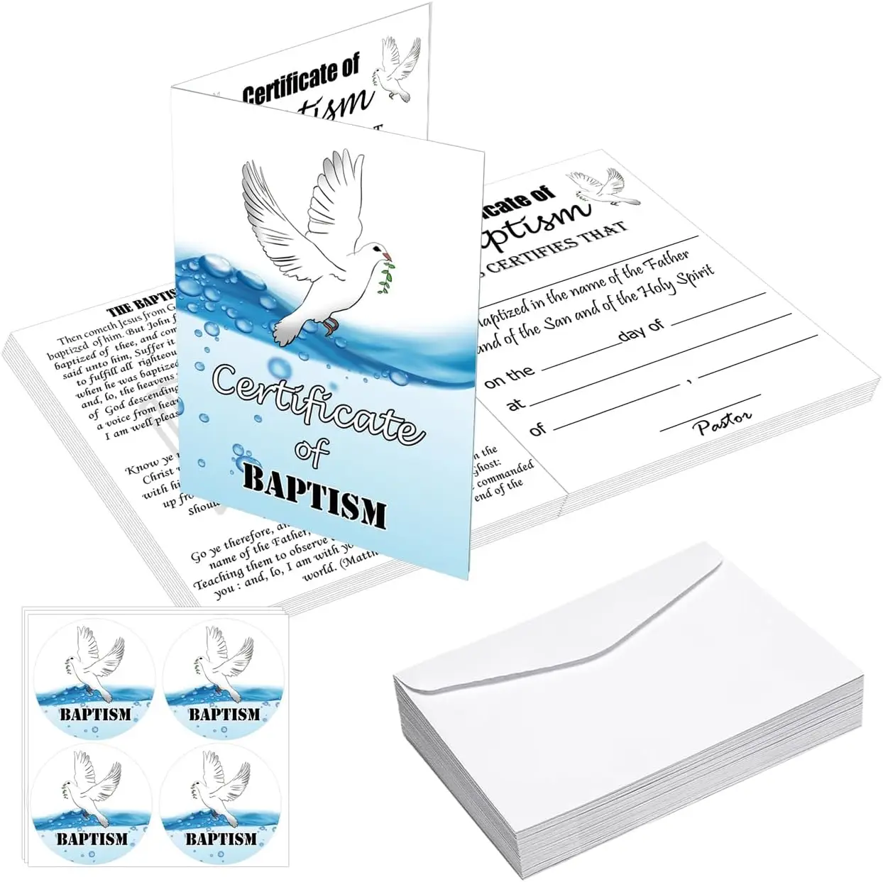 10 Pack Baptism Certificates for Church with Envelopes 8 * 10 Inch Certificate of Baptism Baptismal Certificates