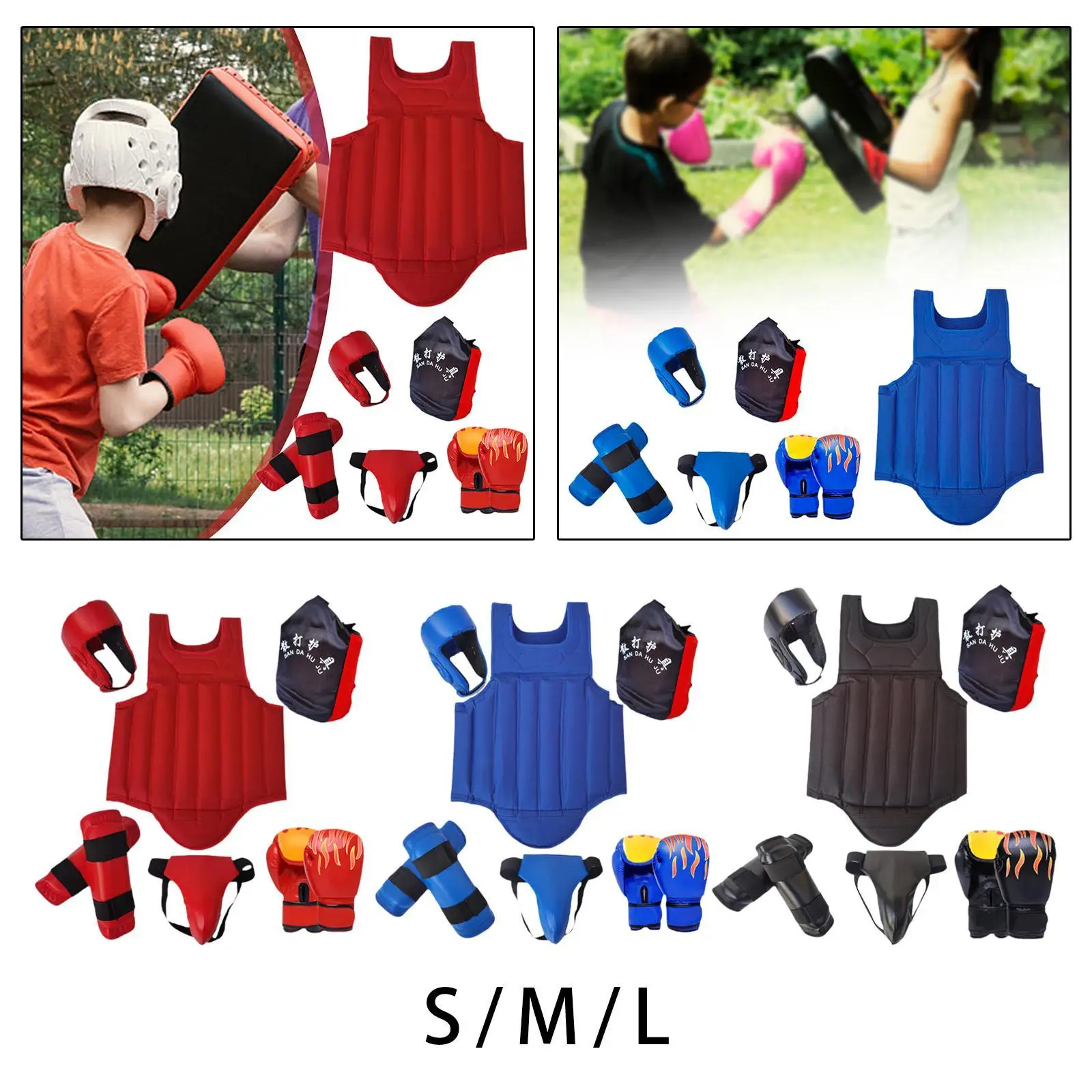 Conjunto de equipamentos Sanda com luvas de boxe para treinamento esportivo Taekwondo artes marciais