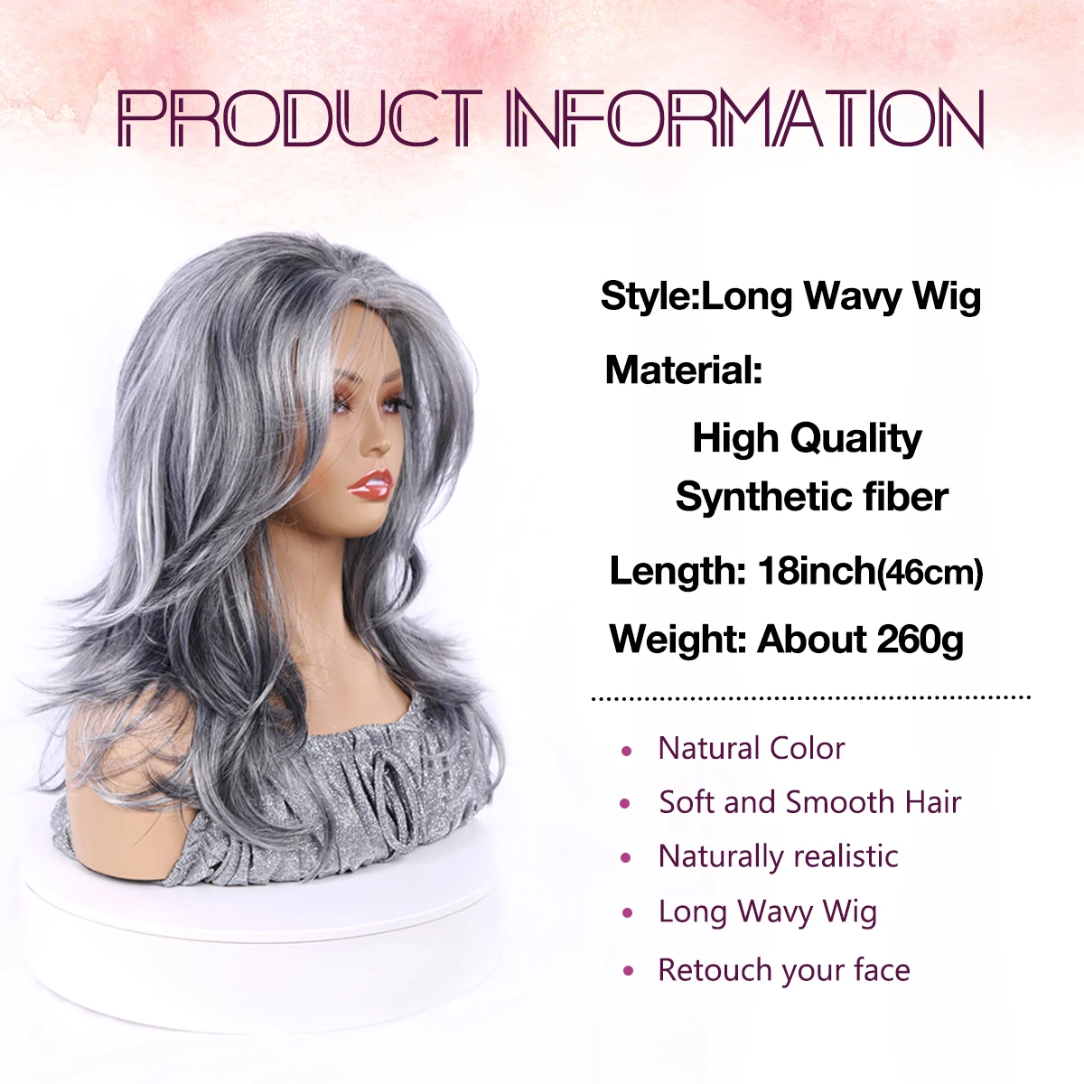 Synthetic Wavy Wigs Black Gray Wig for Women Layered Hair Wigs with Bang Long Straight Hair Wig for Party Cosplay