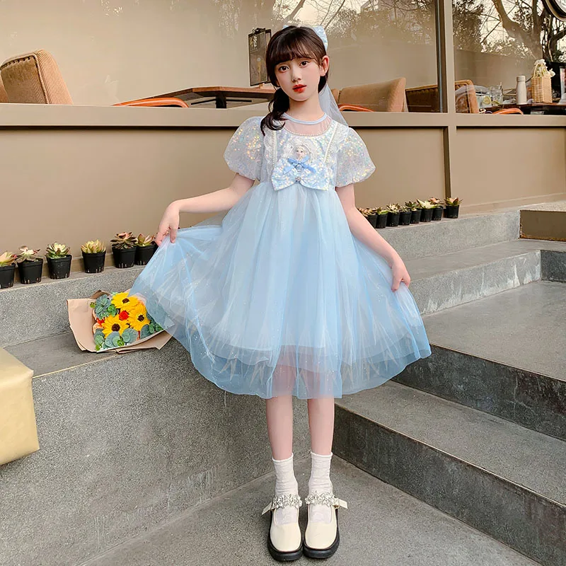 2024 new summer girls Lolita cartoon dress comfortable breathable fabric exotic girls shopping party Elsa veil princess dress.