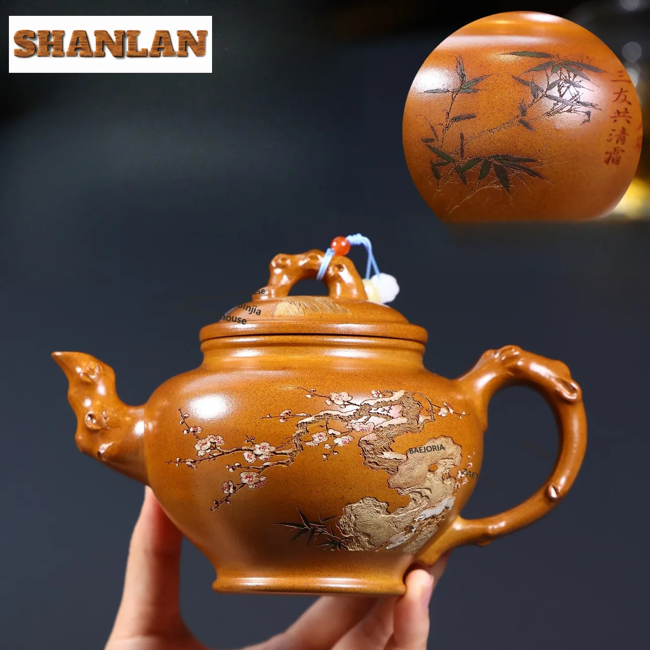 HOYIHM 430ml Antique Yixing Purple Clay Teapots Handmade Plum Blossom Pot Raw Ore Dragon Bone Golden Sand Mud Kettle Zisha Tea