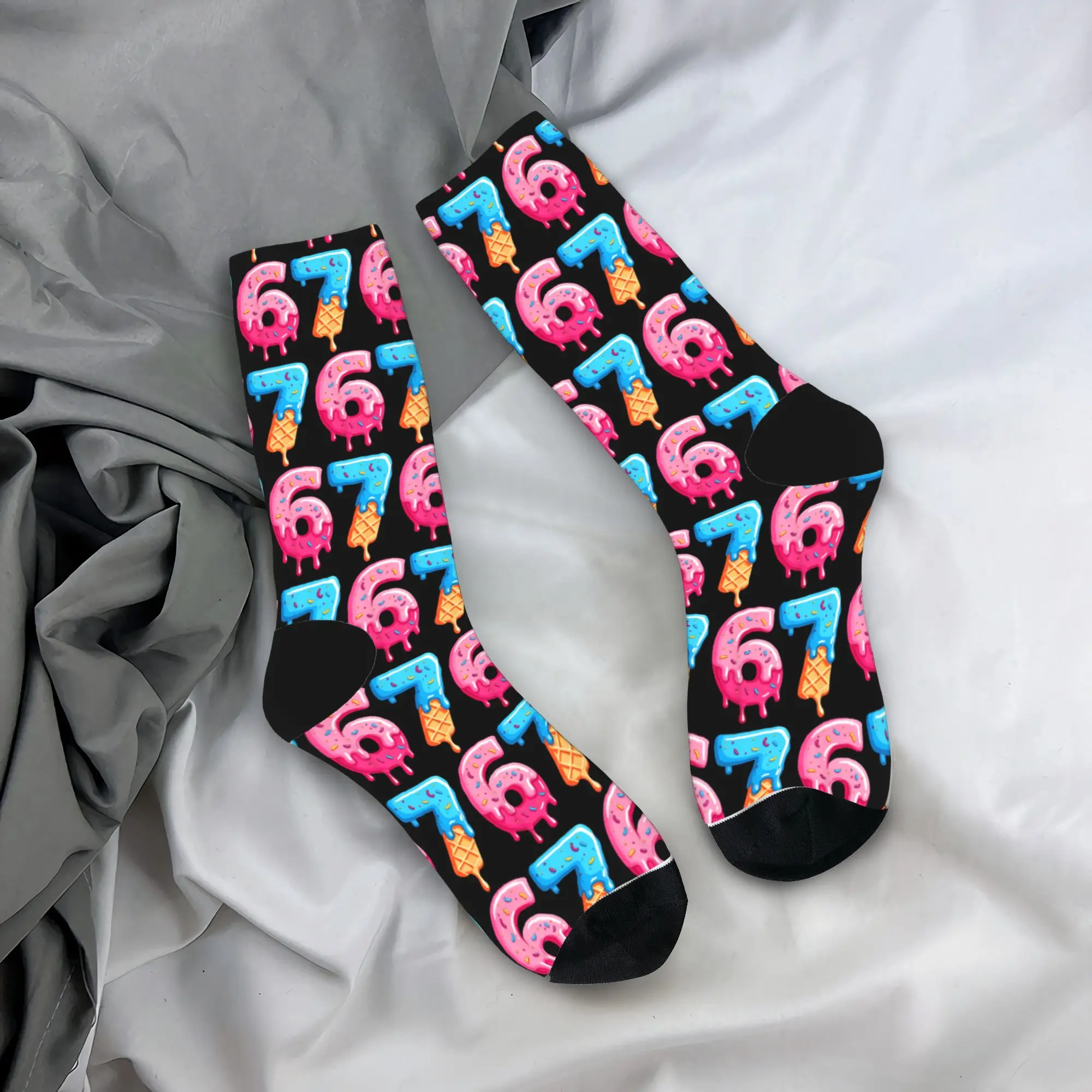 

Six Seven Ice Cream Drip Sports Cool Meme 67 Funny Number Socks Autumn Stockings Modern Couple Breathable Socks Graphic Socks
