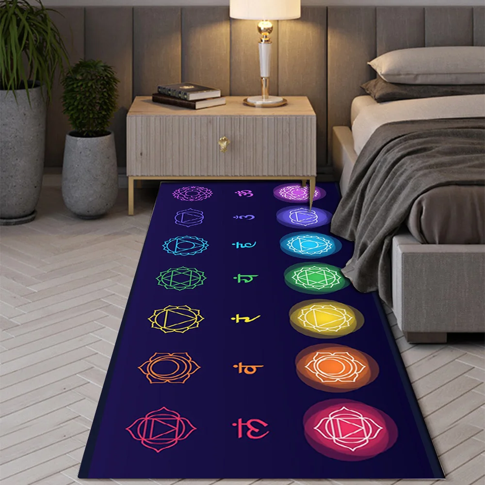 Indian Bohemian Seven Chakras Carpet Mandala Yoga Meditation Flower of Life Flower Suitable Bedroom Room Decor Anti-slip Rugs