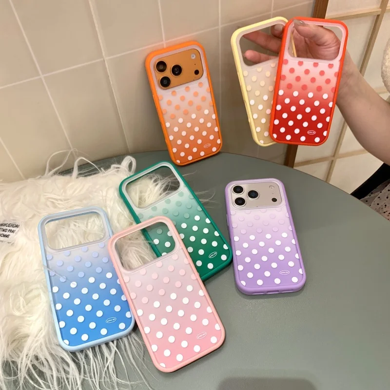

Korean Ins Gradient Color Polka Dots Cute Phone Case For iPhone 17 Pro 16 15 Pro Max Back Cover Fashion Acrylic Hard Protective