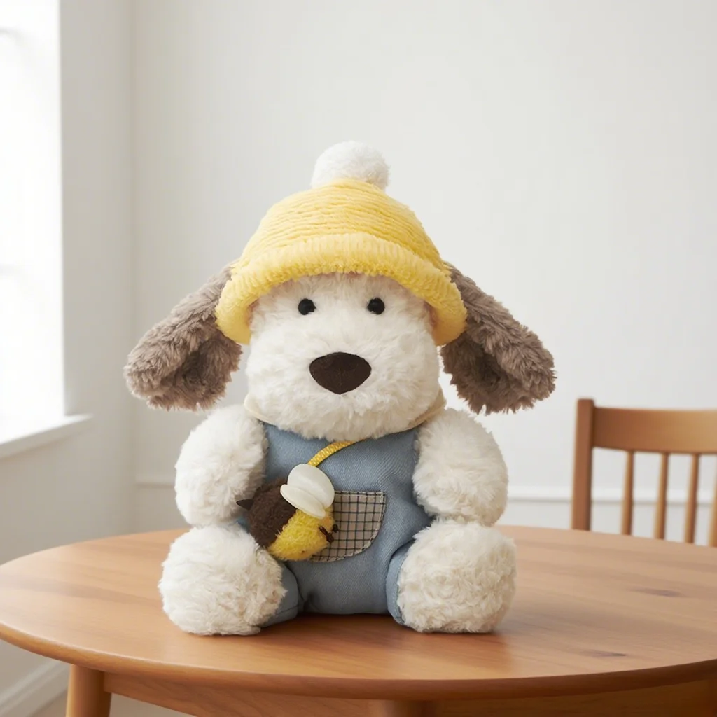 

Original New Bee Puppy Plush Toys Premium Handmade Cartoon Wearing Hat Doggy Doll Lovely Cozy Children Companion Warm Xmas Gift