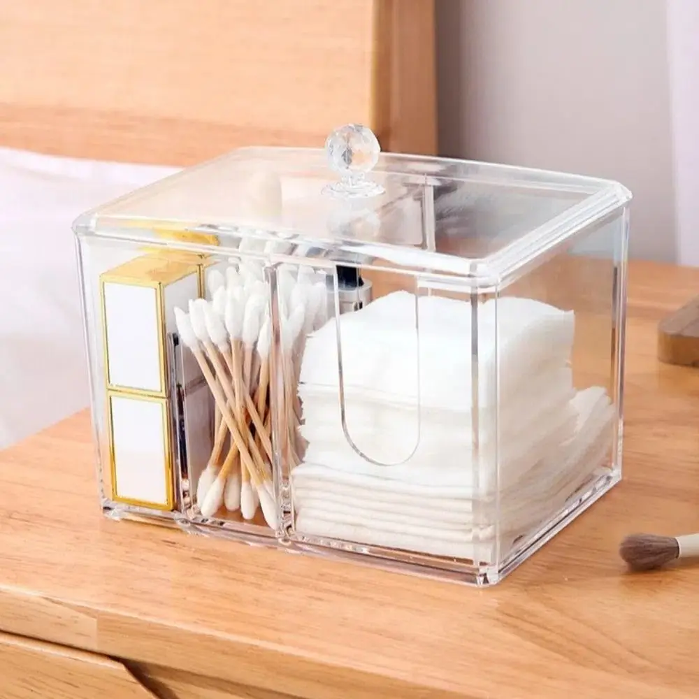 Przezroczysty pojemnik na waciki z pokrywką Akrylowy podział na makijaż Przenośny kwadratowy organizer na tampony Dozownik Łazienka