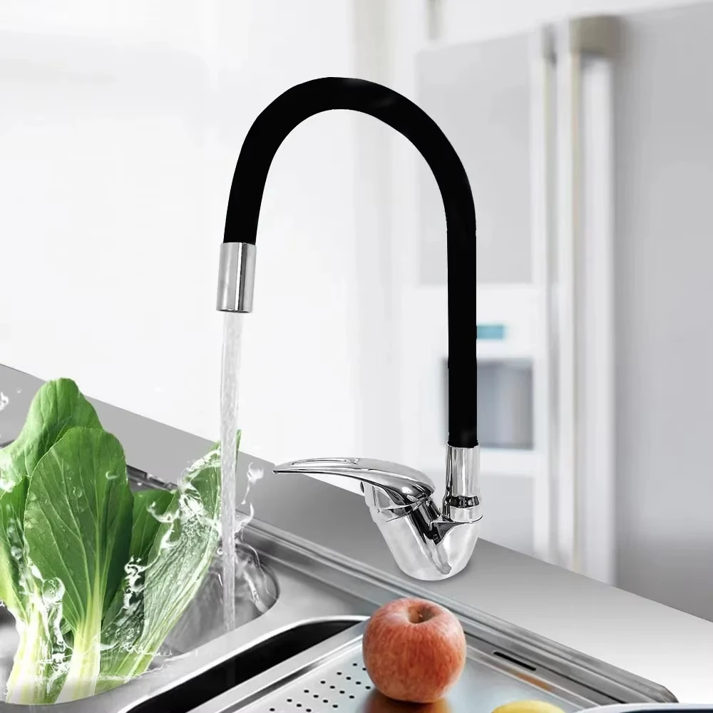 Hot and cold water mixing faucet, 360 degree rotating hose faucet, countertop installation, single hole kitchen faucet