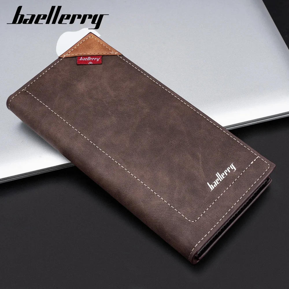 محفظة Baellerry Professional RFID للرجال، طويلة ثنائية الطي من جلد البولي يوريثان متعددة البطاقات ومنظم بدلة نحيفة بجيب مناسب #1