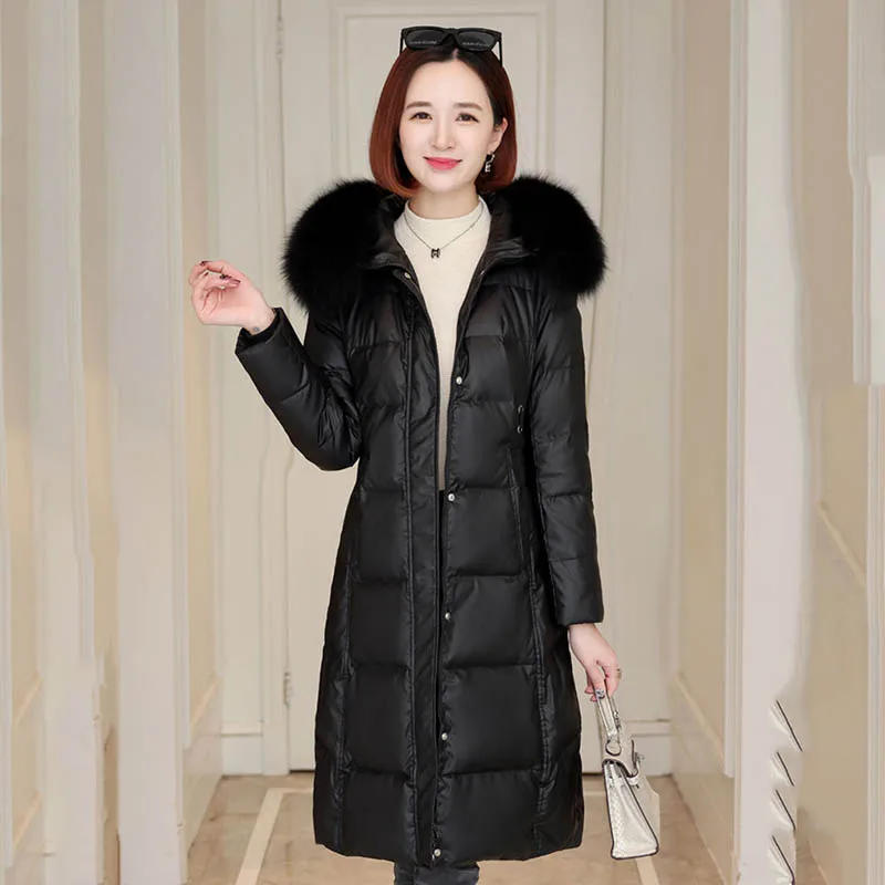 New Fashion Glossy Down  Women's Long Knee-length Korean Version Loose Slim Fox Fur Collar Temperament Winter Coat Tide5XL