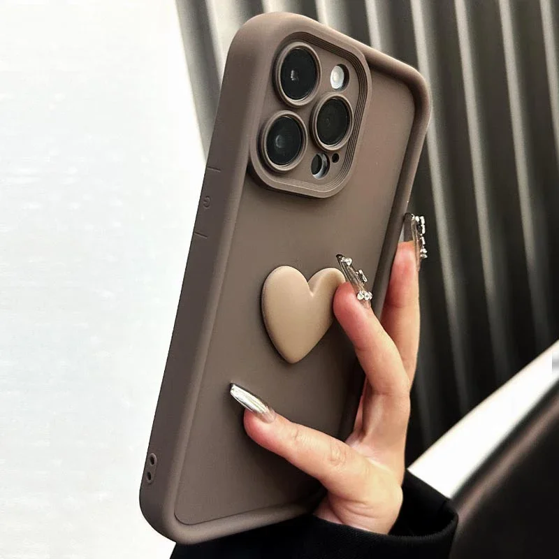 Silicone Phone Case Cute Heart-shaped Three-dimensional Pattern Provides Protection For Mobile Phones From Bumps And Drops